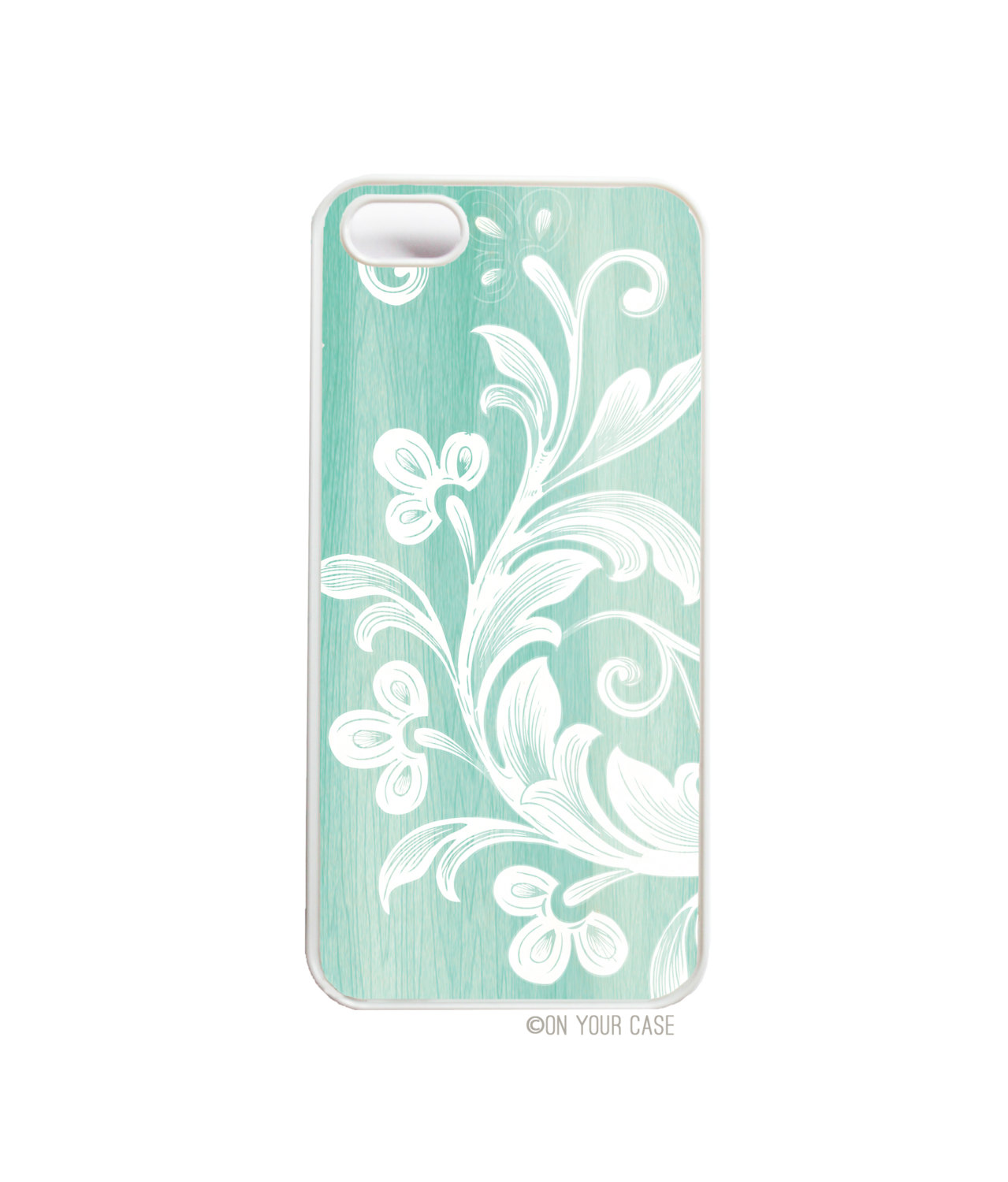 Iphone 5 Case Wood Grain Floral Aquamarine
